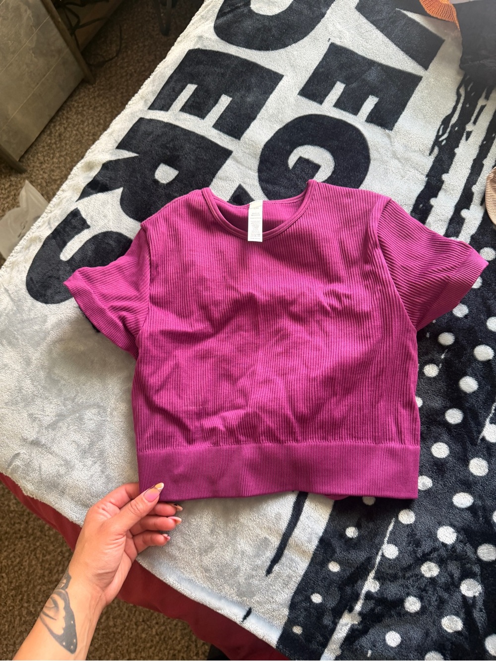 Girls' Ribbed Short Sleeve Crop Top - Magenta